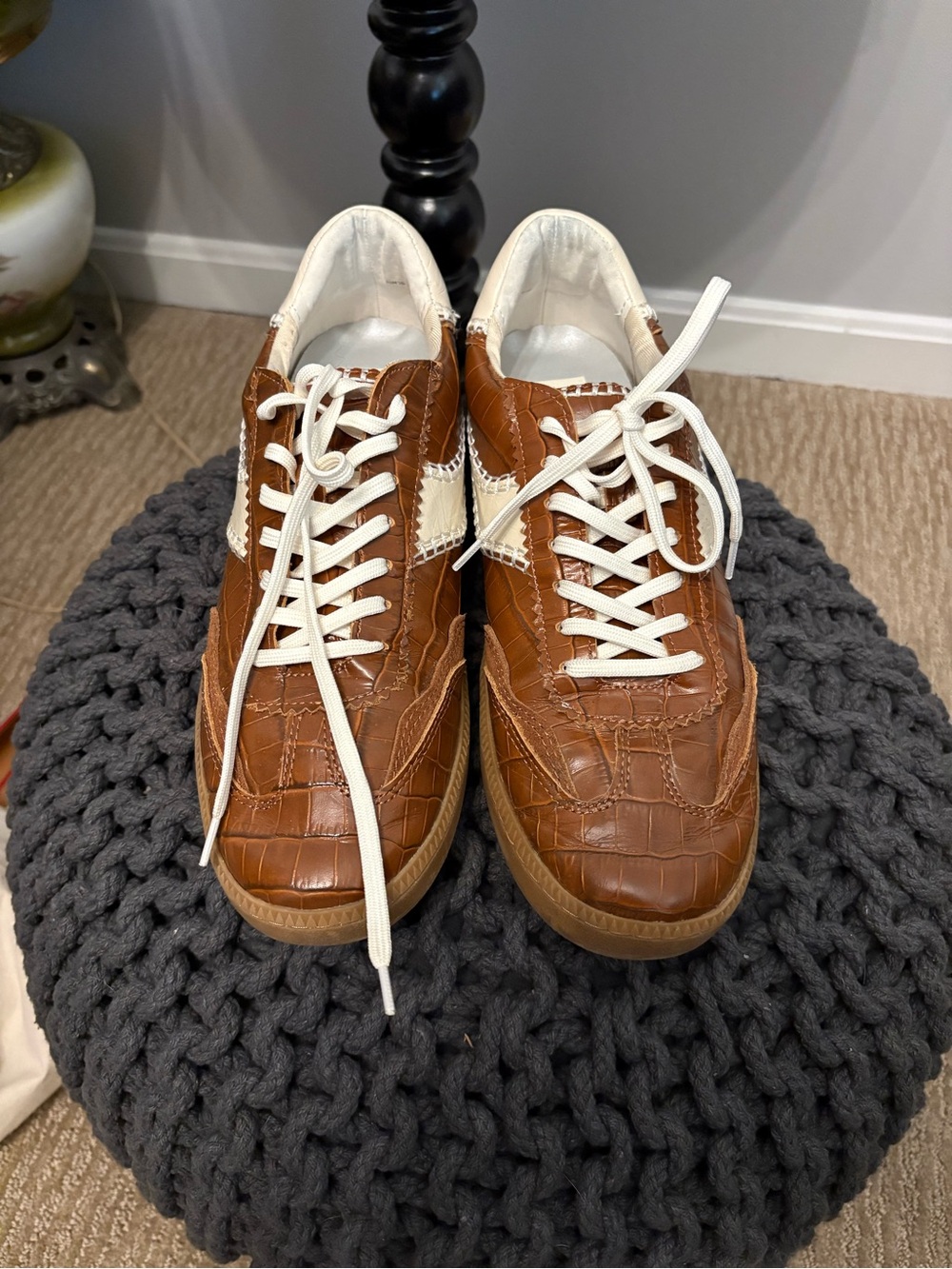 Dolce Vita Brown Croc-Embossed Sneakers with White Accents
